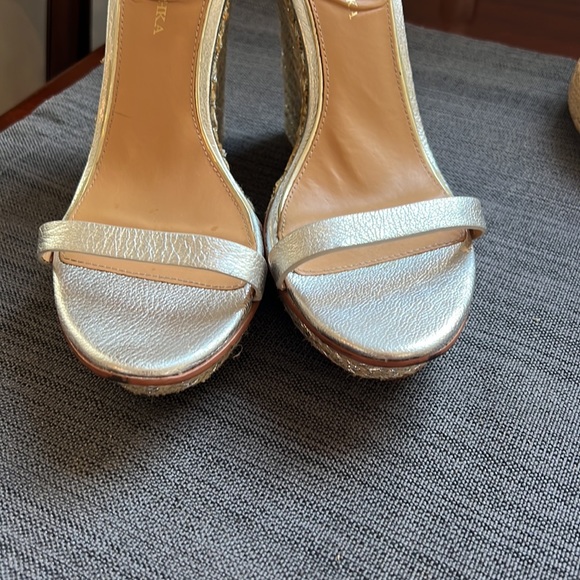 Platinum Leather Espadrilles Wedge Sandals - Picture 8 of 11